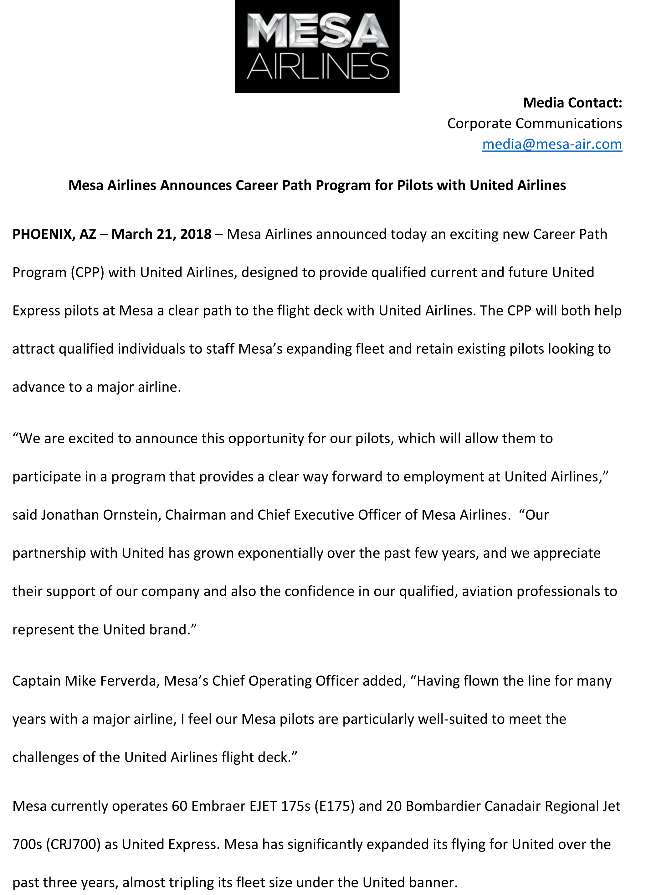 Mesa Press Release 03-2018